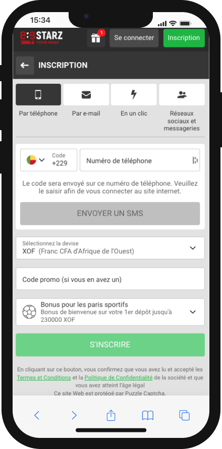 inscription sur 888starz au benin